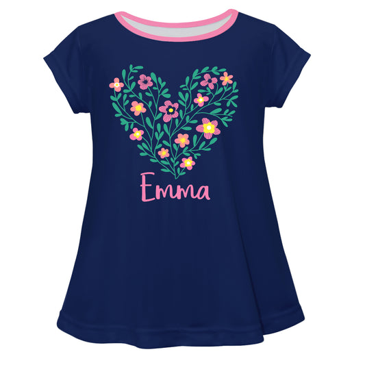Flowers Heart Name Navy Short Sleeve Laurie Top