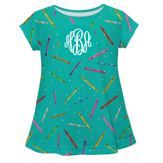 Monogram Crayon Print Turquoise Laurie Top