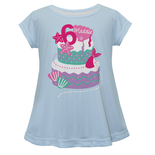 Mermaid Personalized Your Age and Name Light Blue Short Sleeve Laurie Top