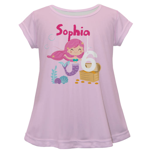 Mermaid Personalized Your Age and Name Light Pink Short Sleeve Laurie Top