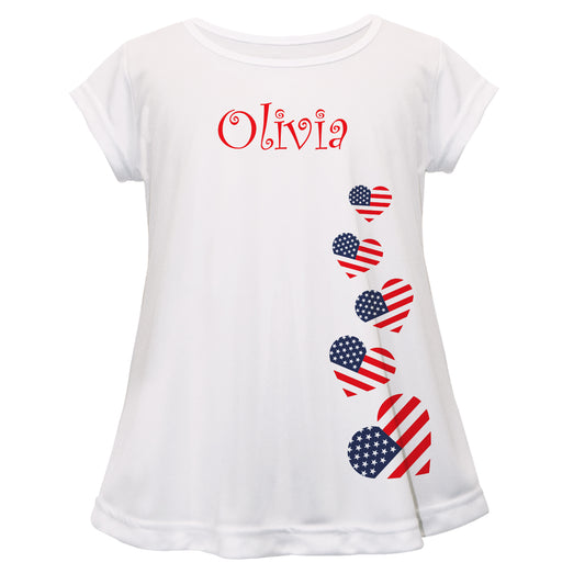 USA Hearts Name White Short Sleeve Laurie Top