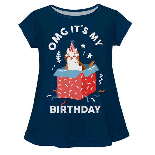 Omg Its My Birthday Navy Short Sleeve Laurie Top