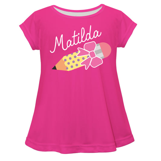 Pencil And Bow Name Hot Pink Short Sleeve Laurie Top