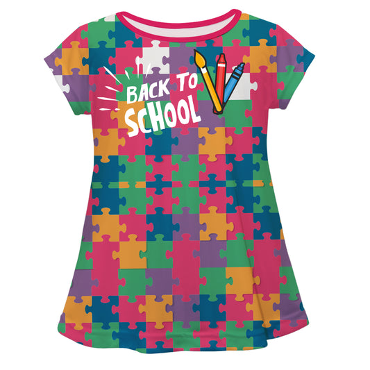 Print Puzzle Back To School Pink Laurie top