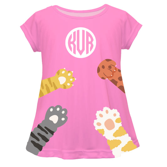 Paws Cats Personalized Monogram Pink Short Sleeve Laurie Top