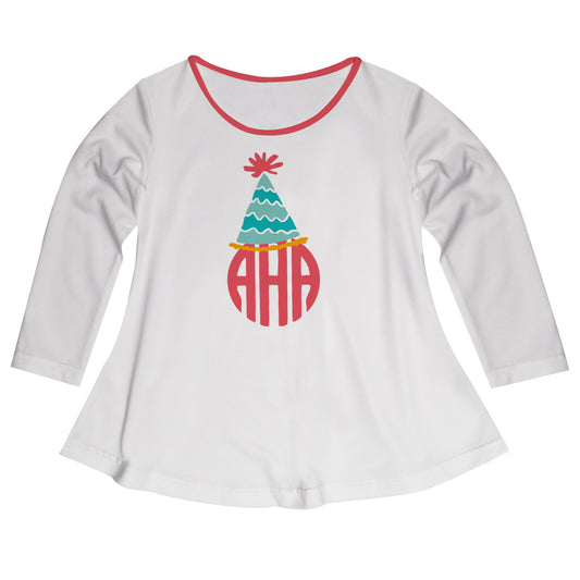 Party Hats Monogram White Long Sleeve Laurie Top