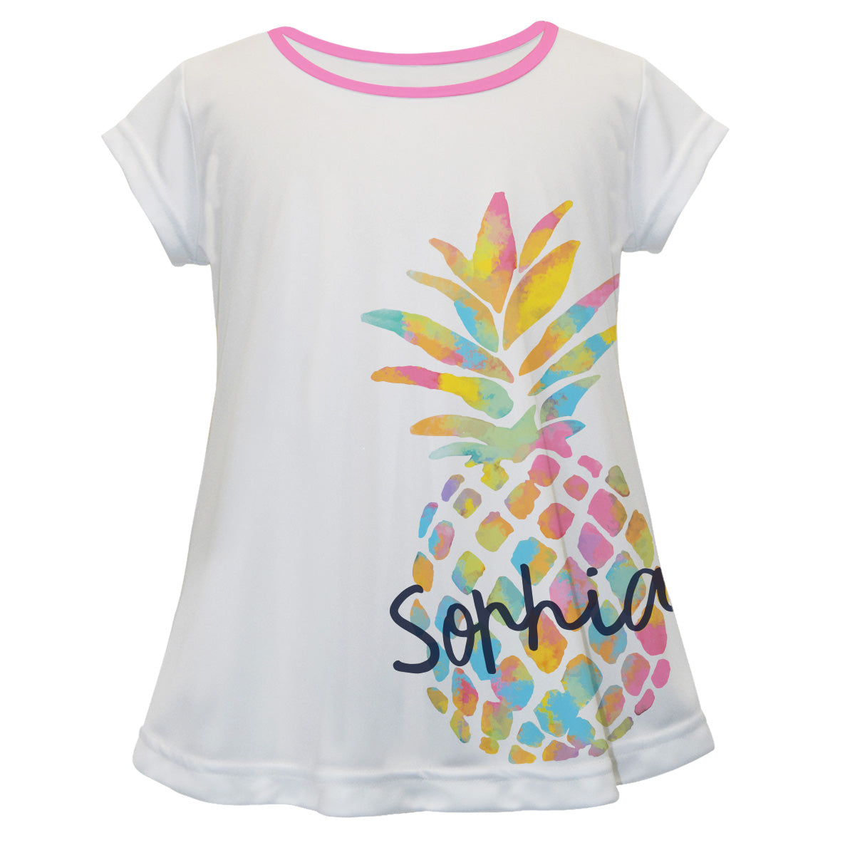 Pineapple Personalized Name White Short Sleeve Laurie Top