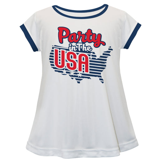 Party In The USA White and Navy Short Sleeve Laurie Top