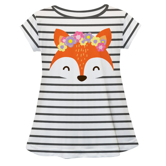 Fox White And Black Stripes Short Sleeve Laurie Top