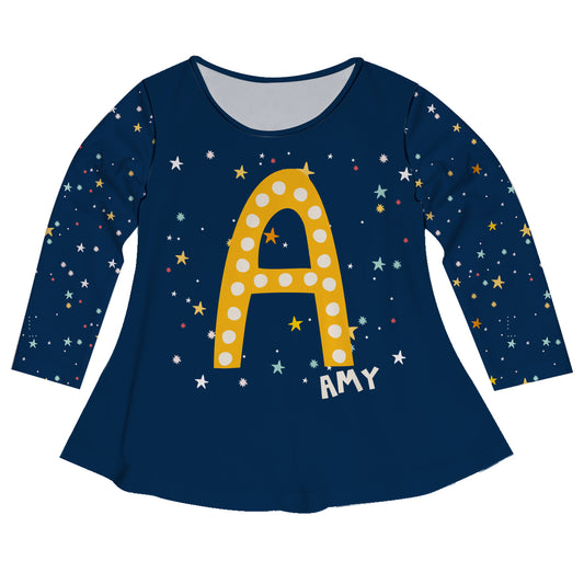 Stars Initial and Name Navy Long Sleeve Laurie Top