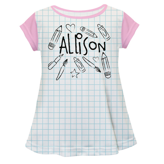 School Elements Name White and Pink Short Sleeve Laurie Top