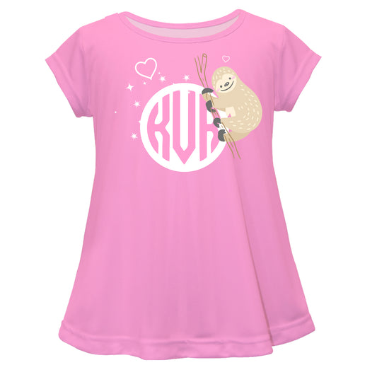 Sloth Personalized Monogram Pink Short Sleeve Laurie Top