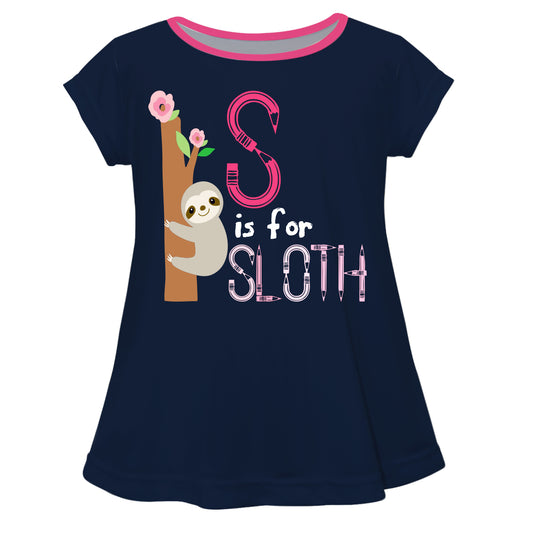 S Is For Sloth Navy Short Sleeve Laurie Top