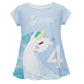 Unicorn Personalized Name and Age Light Blue Short Sleeve Laurie Top