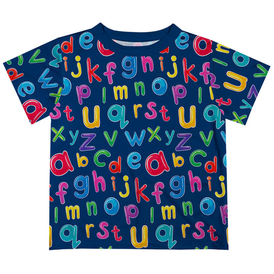 Alphabet Print Navy Short Sleeve Tee Shirt