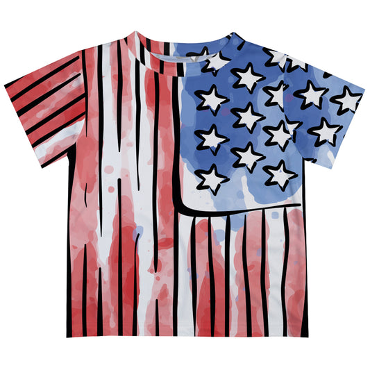 American Flag White Red and Navy Watercolor Short Sleeve Tee Shirt