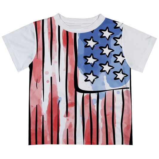 American Flag White Red and Navy Watercolor Short Sleeve Tee Shirt