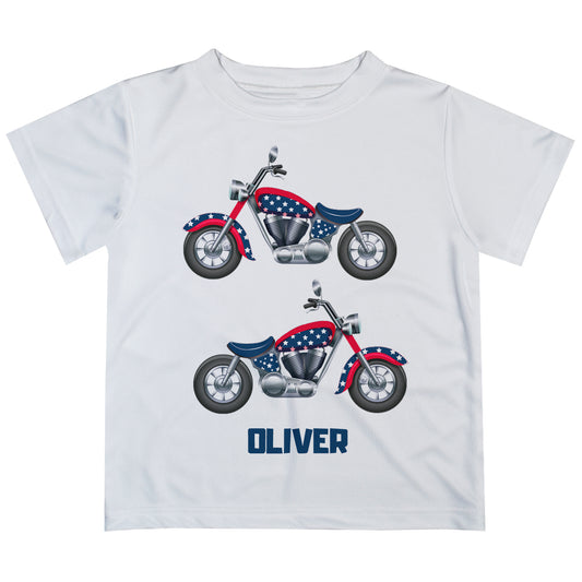 American Motorcycle Personalized Name White Short Sleeve Tee Shirt
