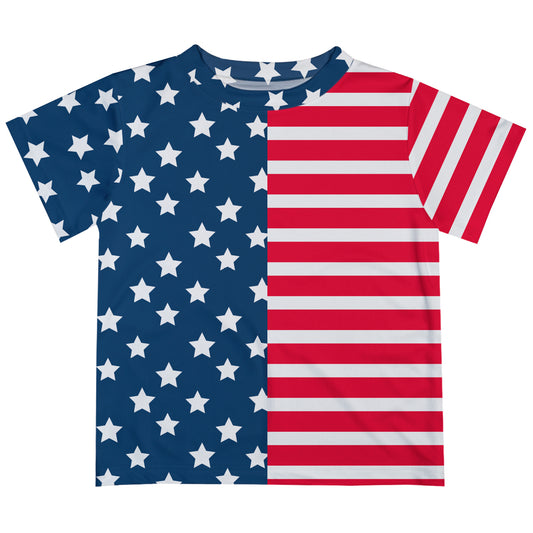 American Stars and Stripes Navy White Red Short Sleeve Tee Shirt