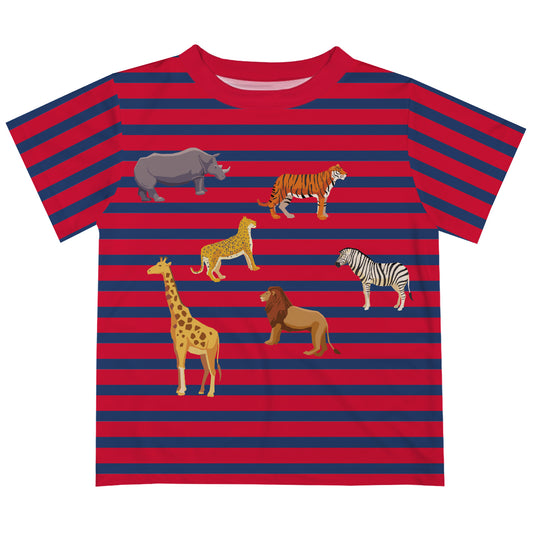 Animals Red and Navy Stripes Short Sleeve Tee Shirt