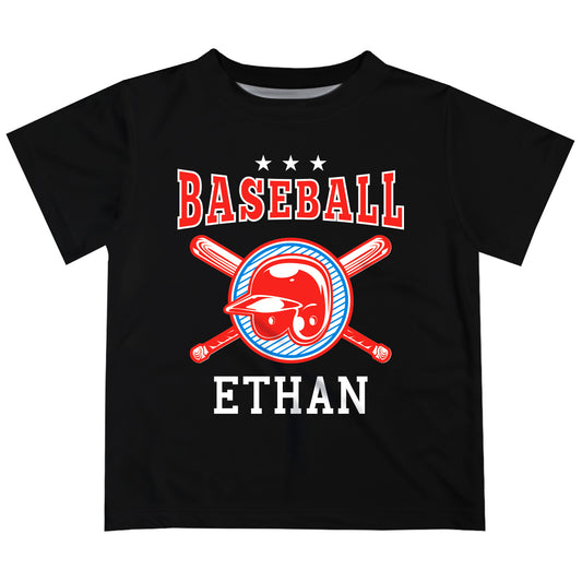 Baseball Name Black and Red Short Sleeve Boys T-Shirt