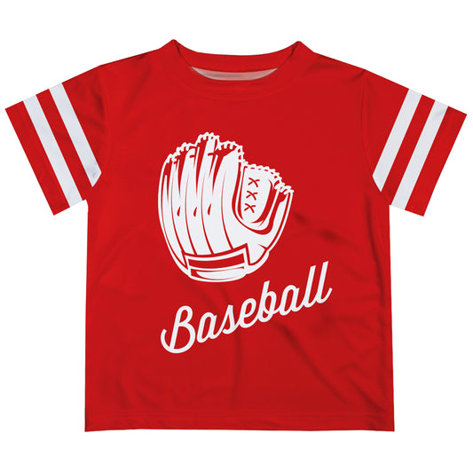 Baseball Glove Red and White Stripes Short Sleeve Tee Shirt