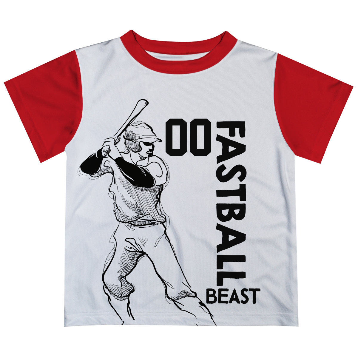 Baseball Player Number White and Red Short Sleeve Tee Shirt