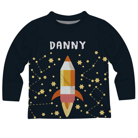 Rocket Pencil Name Black Long Sleeve Tee Shirt