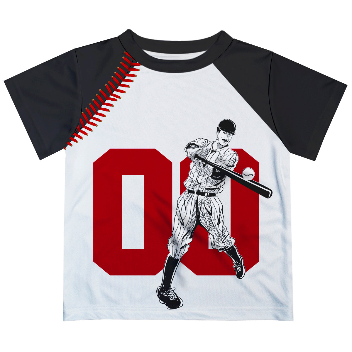 Baseball Player Personalized Number White and Black Short Sleeve Tee Shirt