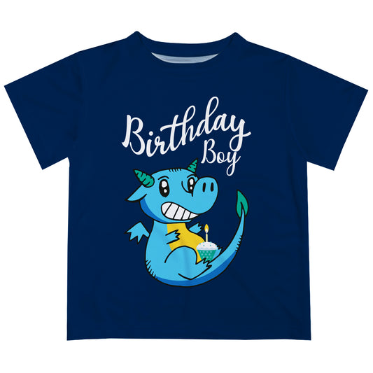 Birthday Boy Dragon Navy Short Sleeve Tee Shirt