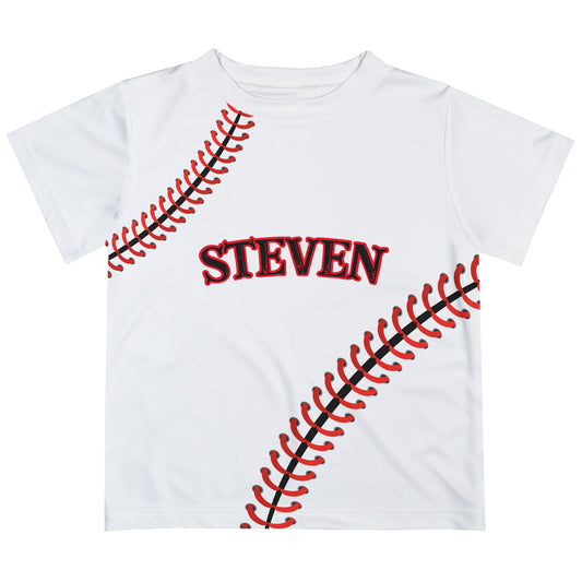 Baseball Personalized Name White Short Sleeve Tee Shirt