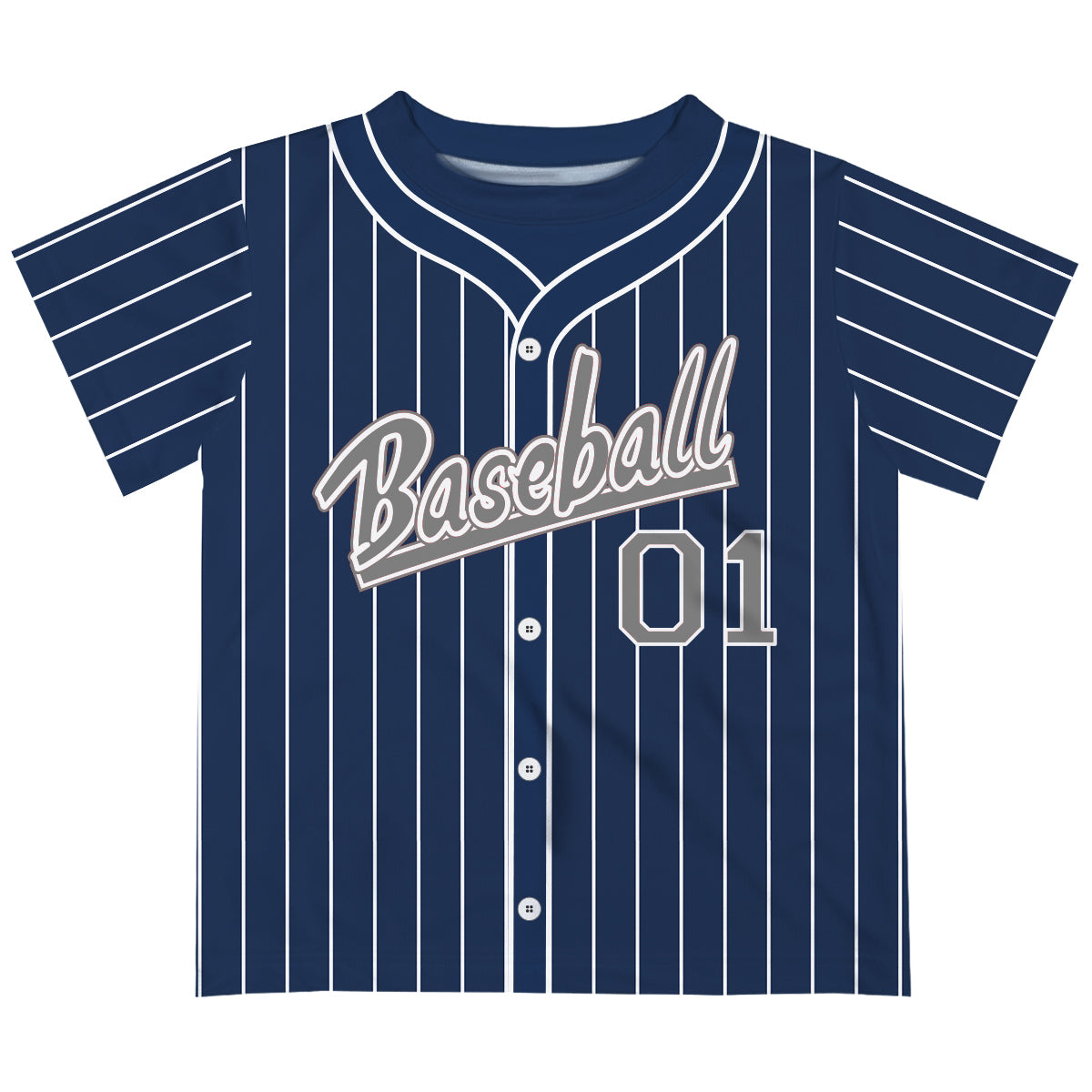 Baseball Personalized Name and Number Navy and White Stripes Short Sleeve Tee Shirt