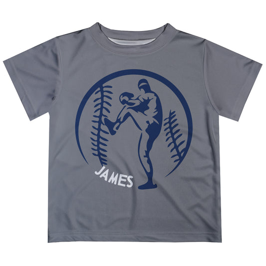 Baseball Player Personalized Name Gray Short Sleeve Tee Shirt