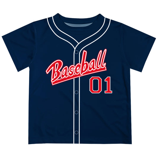 Baseball Personalized Name and Number Navy and Red Short Sleeve Tee Shirt