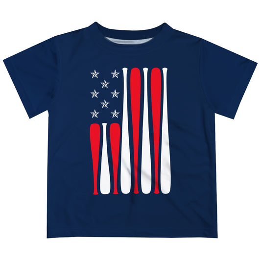 Baseball USA Flag Navy Short Sleeve Tee Shirt