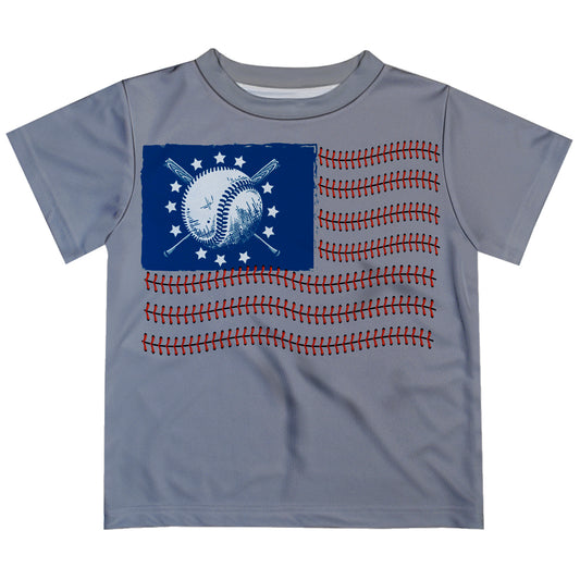 Baseball USA Flag Gray Short Sleeve Tee Shirt