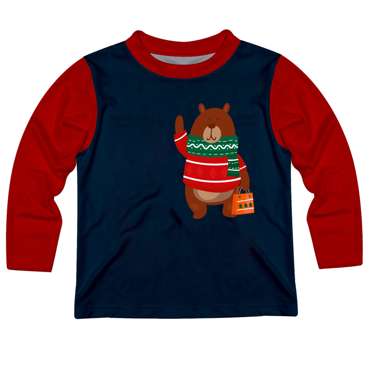 Boys blue and red christmas bear tee shirt with name and inital - Wimziy&Co.