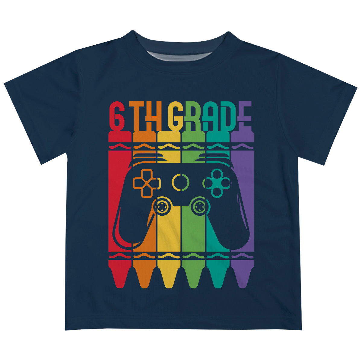 Crayons and Videogame Control Personalized Your Grade Navy Short Sleeve