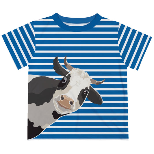 Cow Stripes Royal and White Short Sleeve Tee Shirt