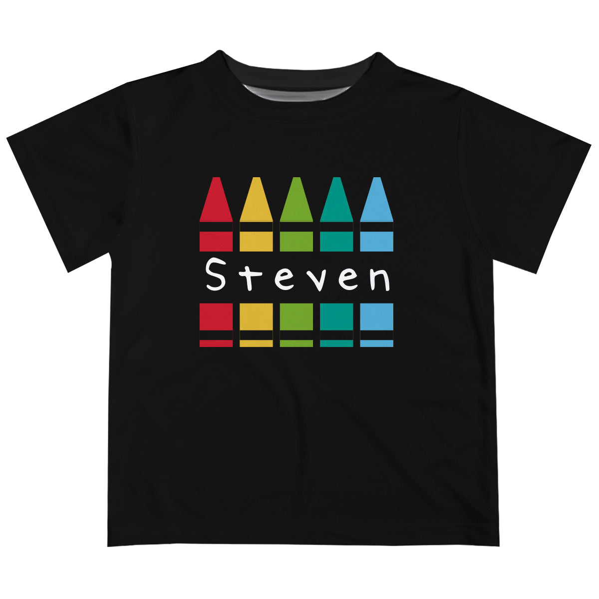 Crayons Personalized Name Black Short Sleeve Tee Shirt