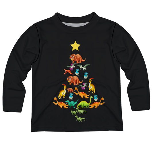 Dino Christmas Tree Black Long Sleeve Tee Shirt