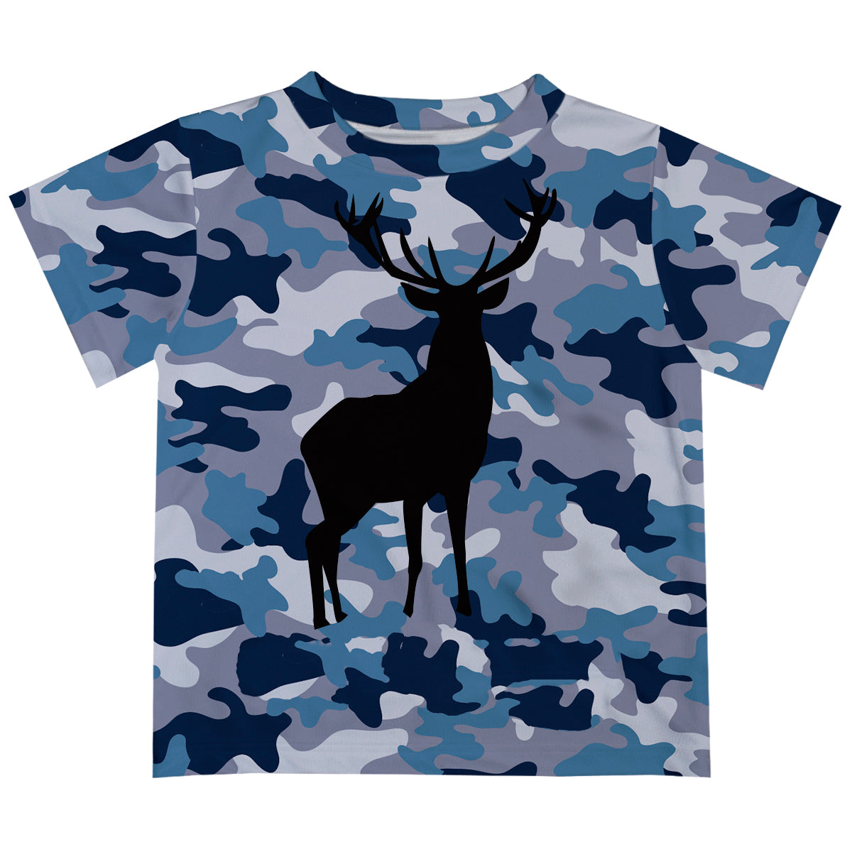 Boys blue camo and black deer short sleeve tee shirt with name - Wimziy&Co.