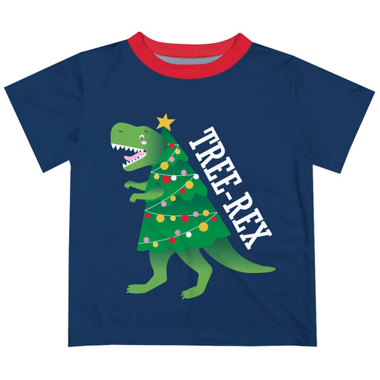 Dino Christmas Navy and Red Short Sleeve Tee Shirt