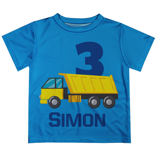 Dump Truck Personalized Name and Age Royal Short Sleeve Tee Shirt
