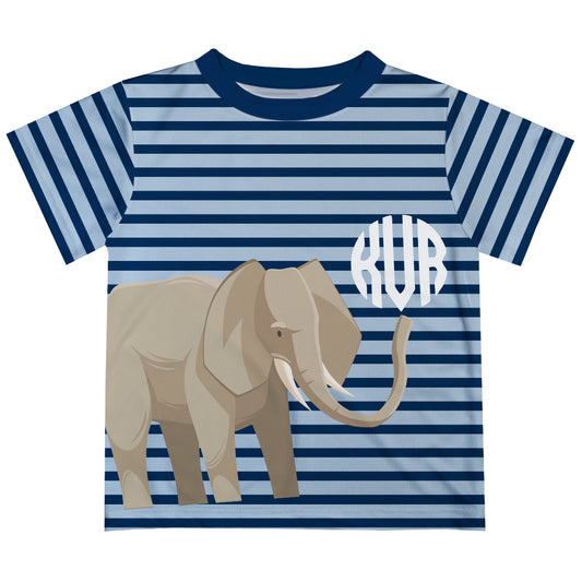 Elephant Personalized Monogram Navy and Light Blue Stripes Sleeve Tee Shirt