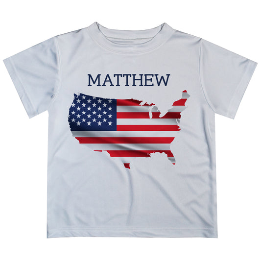 USA Flag Name White Short Sleeve Tee Shirt