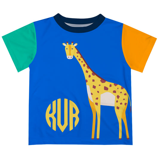 Giraffe Personalized Monogram Royal Short Sleeve Tee Shirt