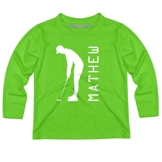 Golf Name Green and White Long Sleeve Boys Tee Shirt