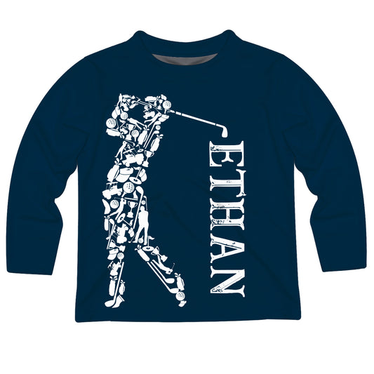 Golf Personalized Name Navy Long Sleeve Tee Shirt