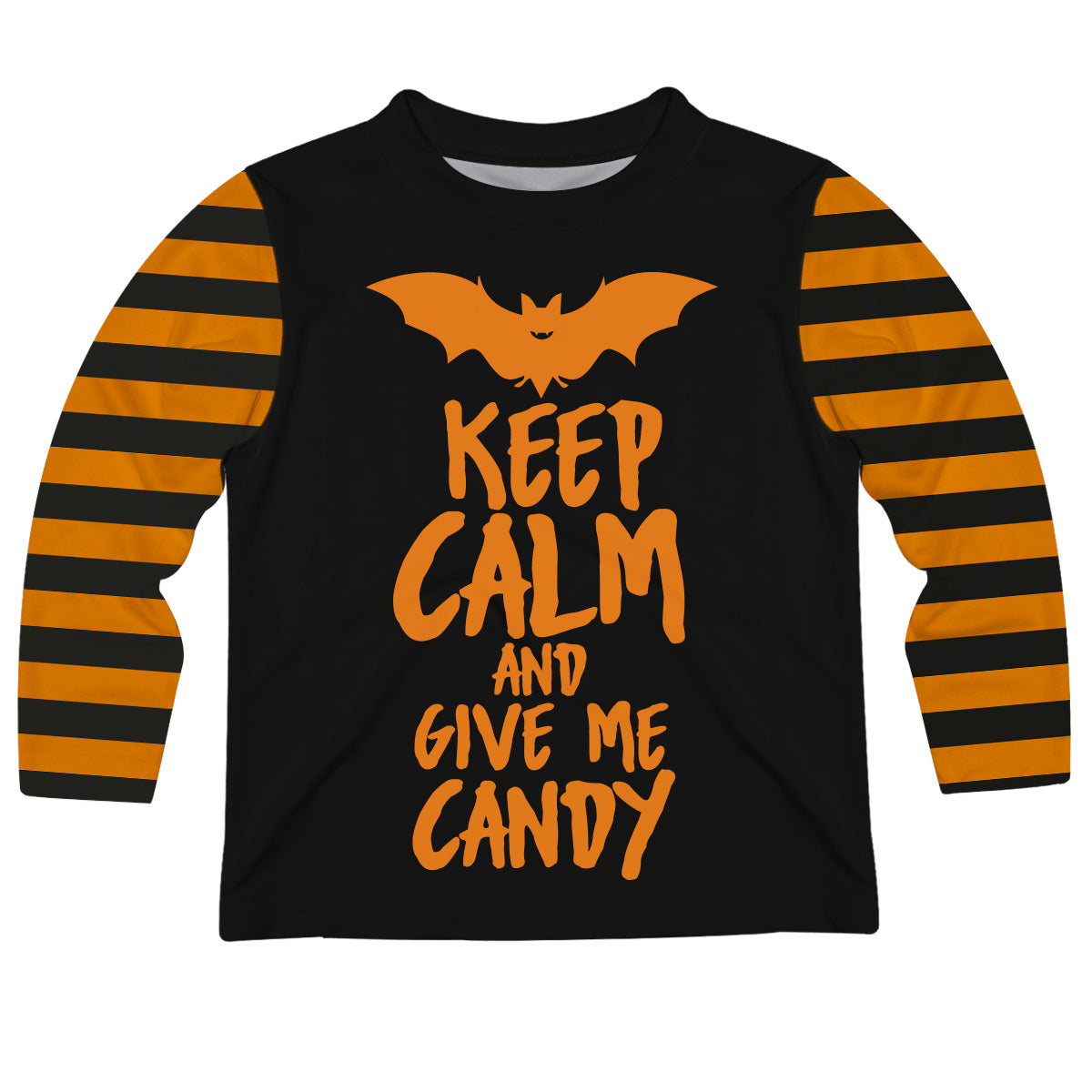Keep Calm And Give Me Candy Black and Stripe Orange Long Sleeve Tee Shirt